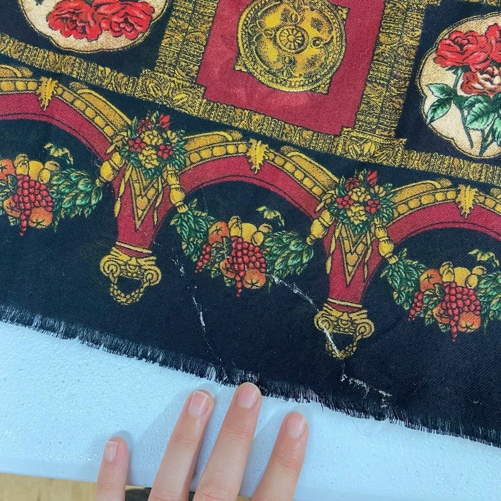 Women's vintage black rose renaissance fruit fringe lightweight fashion scarf‎